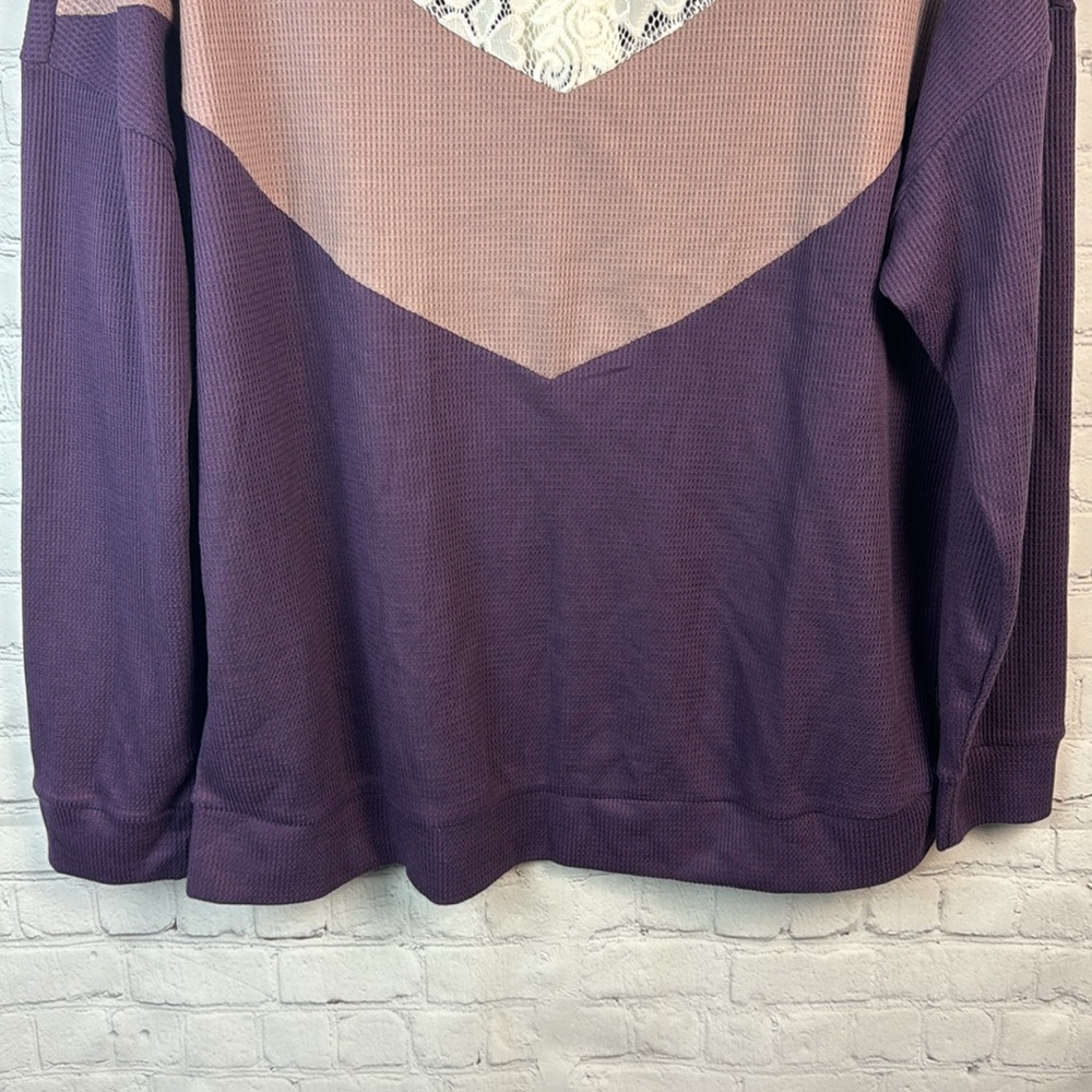 BloomChic Purple Lace Accent Waffle Knit Top Plus Size 1X - Picture 6 of 7